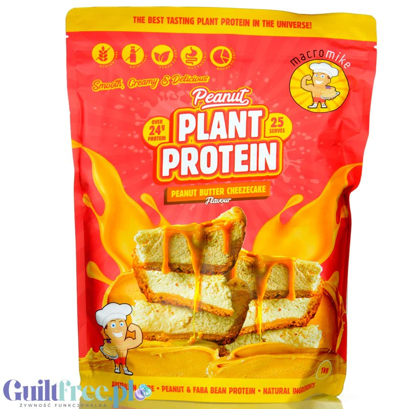 Macro Mike Peanut Plant Protein, Peanut Butter Cheezecake 1kg - wegańska kremowa odżywka bez glutenu, mleka i sukralozy