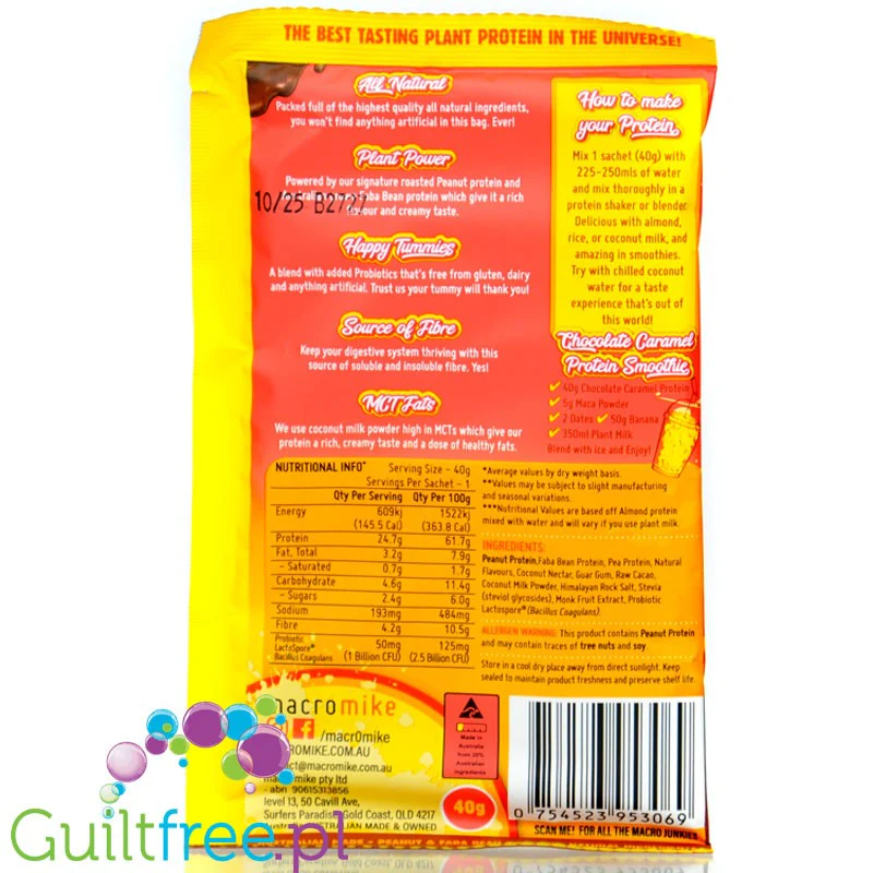Macro Mike Peanut Plant Protein, Chocolate Caramel 40g - wegańska kremowa odżywka bez glutenu, mleka i sukralozy - Image 2