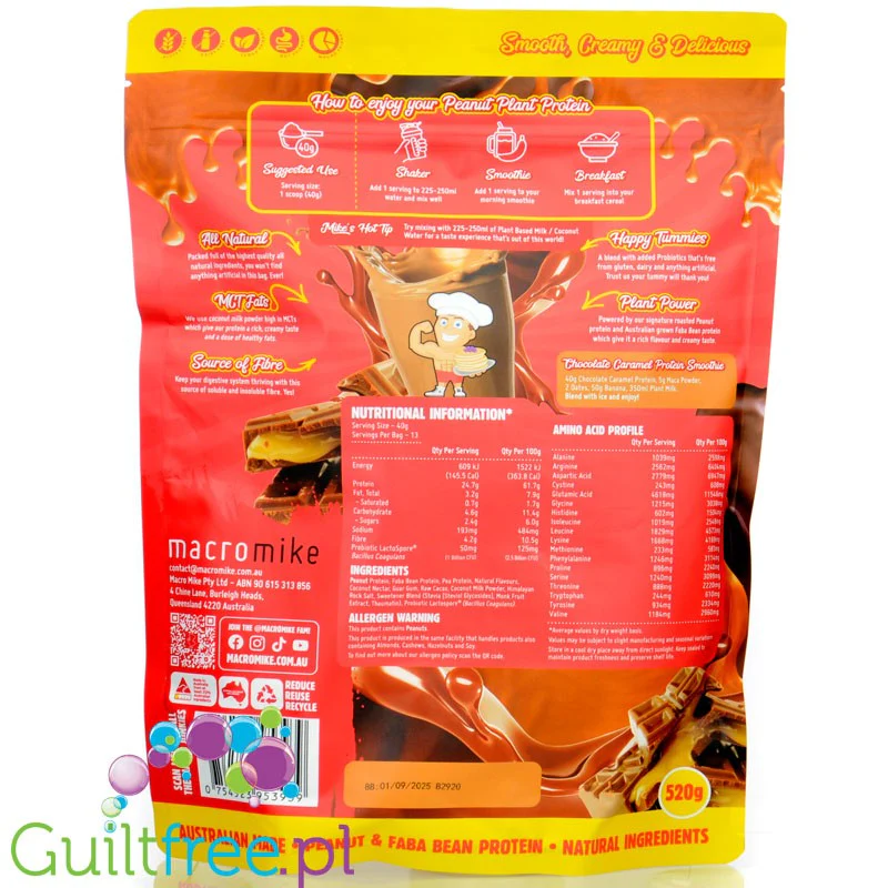 Macro Mike Peanut Plant Protein, Peanut Butter Chocolate Caramel - wegańska mega kremowa odżywka bez glutenu, mleka i sukralozy - Image 2