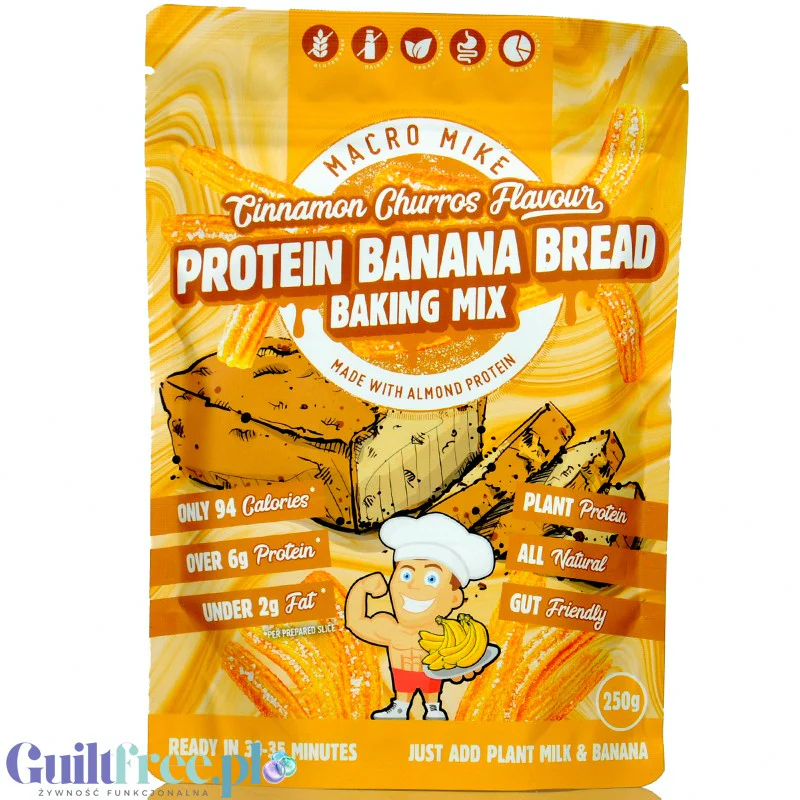 Macro Mike Protein Banana Bread Baking Mix, Cinnamon Churros - wegański chlebek bananowy o smaku cynamonowych churro