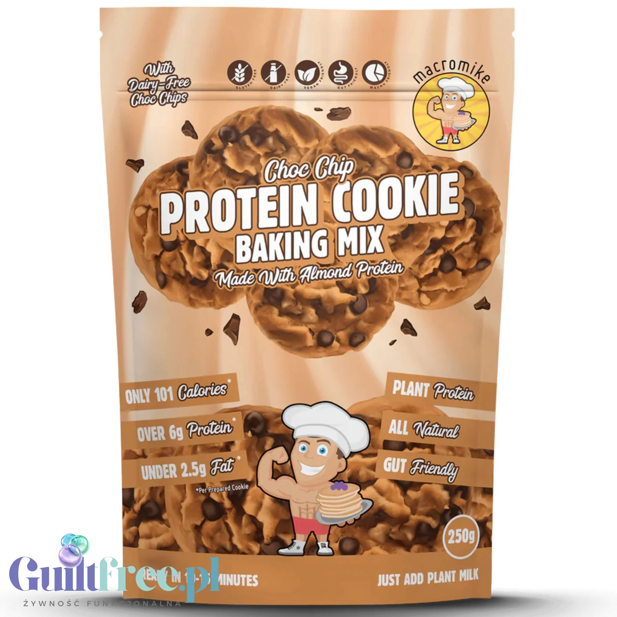 Macro Mike Protein Cookie Baking Mix, Choc Chip - mieszanka do przygotowania proteinowych ciasteczek wegańskich z czekoladą