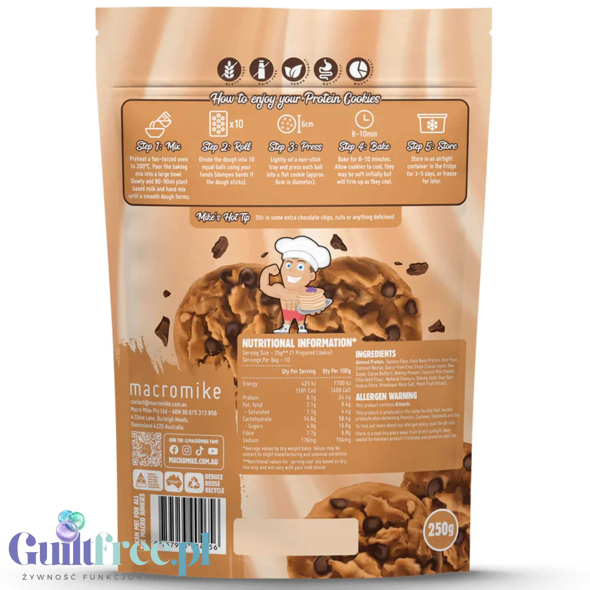 Macro Mike Protein Cookie Baking Mix, Choc Chip - mieszanka do przygotowania proteinowych ciasteczek wegańskich z czekoladą - Image 2