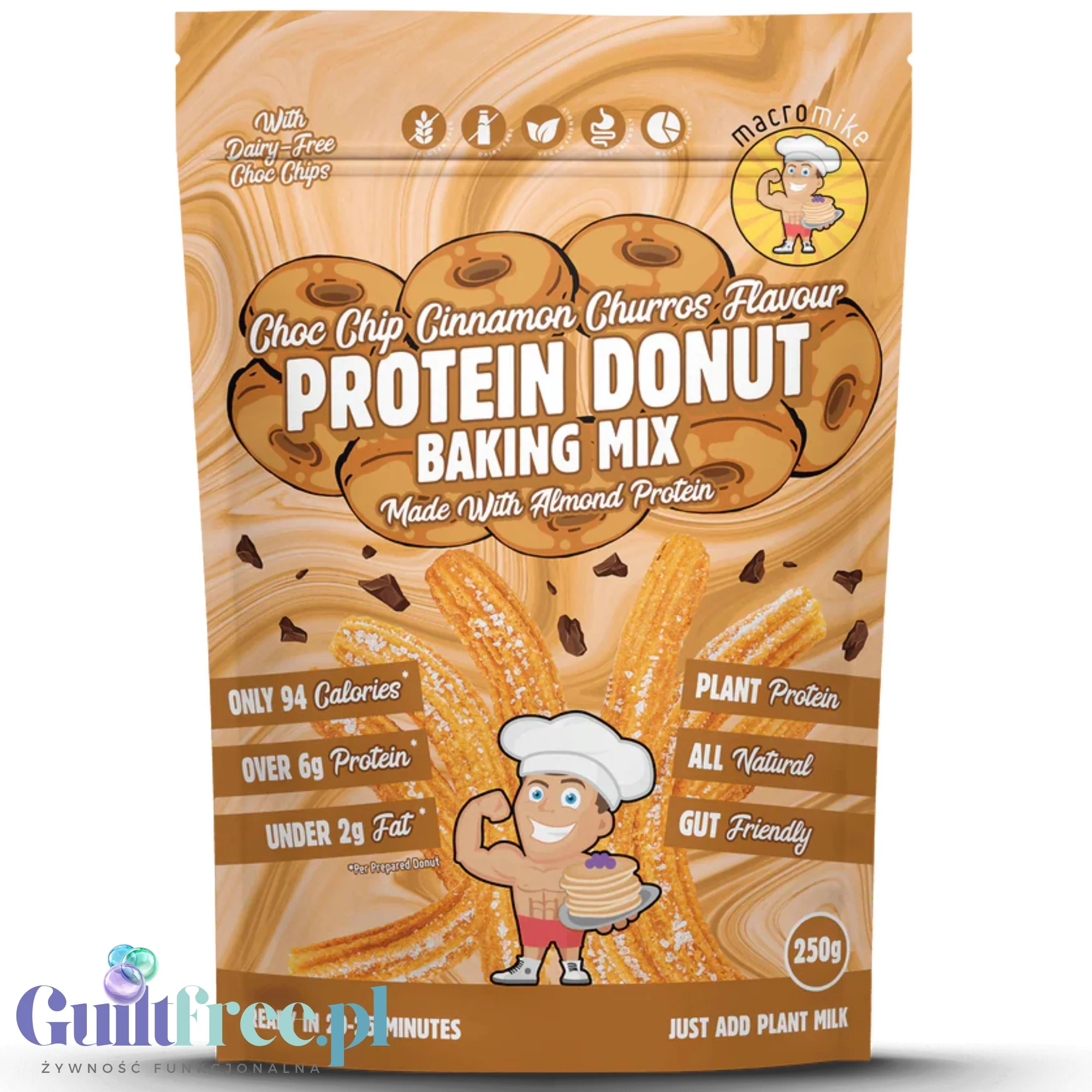 Macro Mike Protein Donut Baking Mix, Choc Chip Cinnamon Churros - mieszanka do przygotowania wegańskich pączków