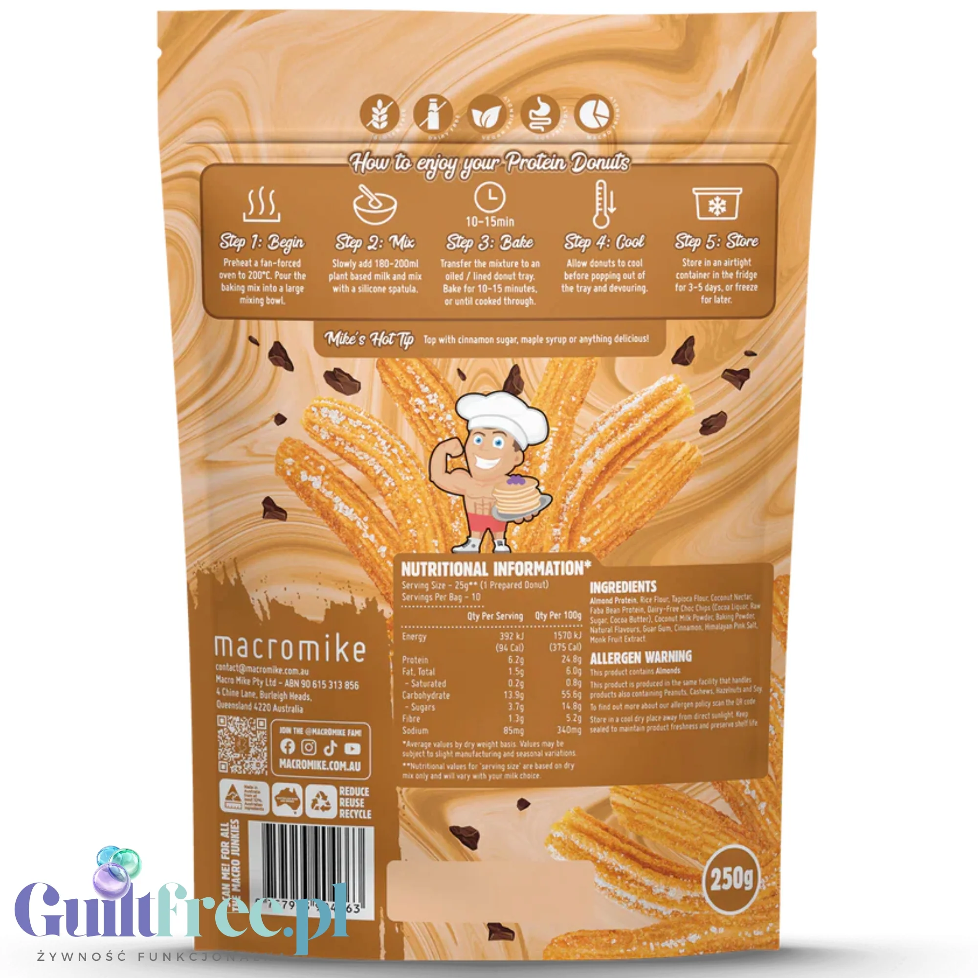 Macro Mike Protein Donut Baking Mix, Choc Chip Cinnamon Churros - mieszanka do przygotowania wegańskich pączków - Image 2