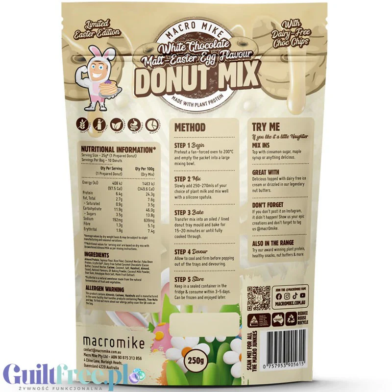 Macro Mike White Choc Malt Easter Donut Baking Mix - mieszanka do przygotowania proteinowych donutów - Image 2