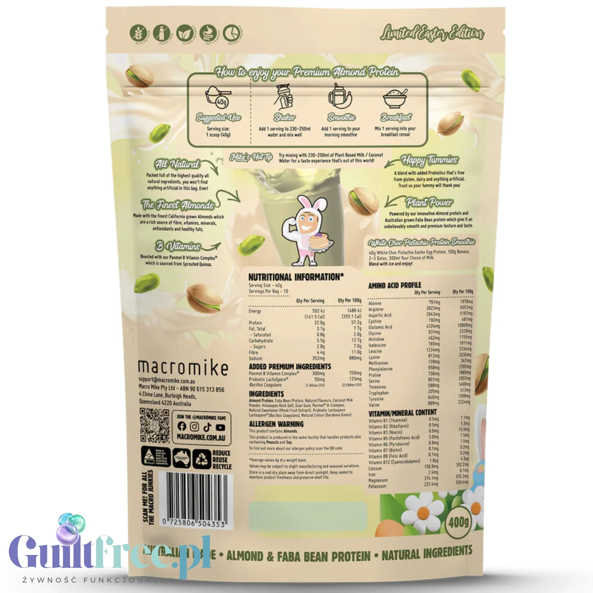 Macro Mike White Choc Pistachio Easter Egg Premium Almond Protein - wegańska migdałowa odżywka białkowa bez glutenu i sukralozy - Image 2