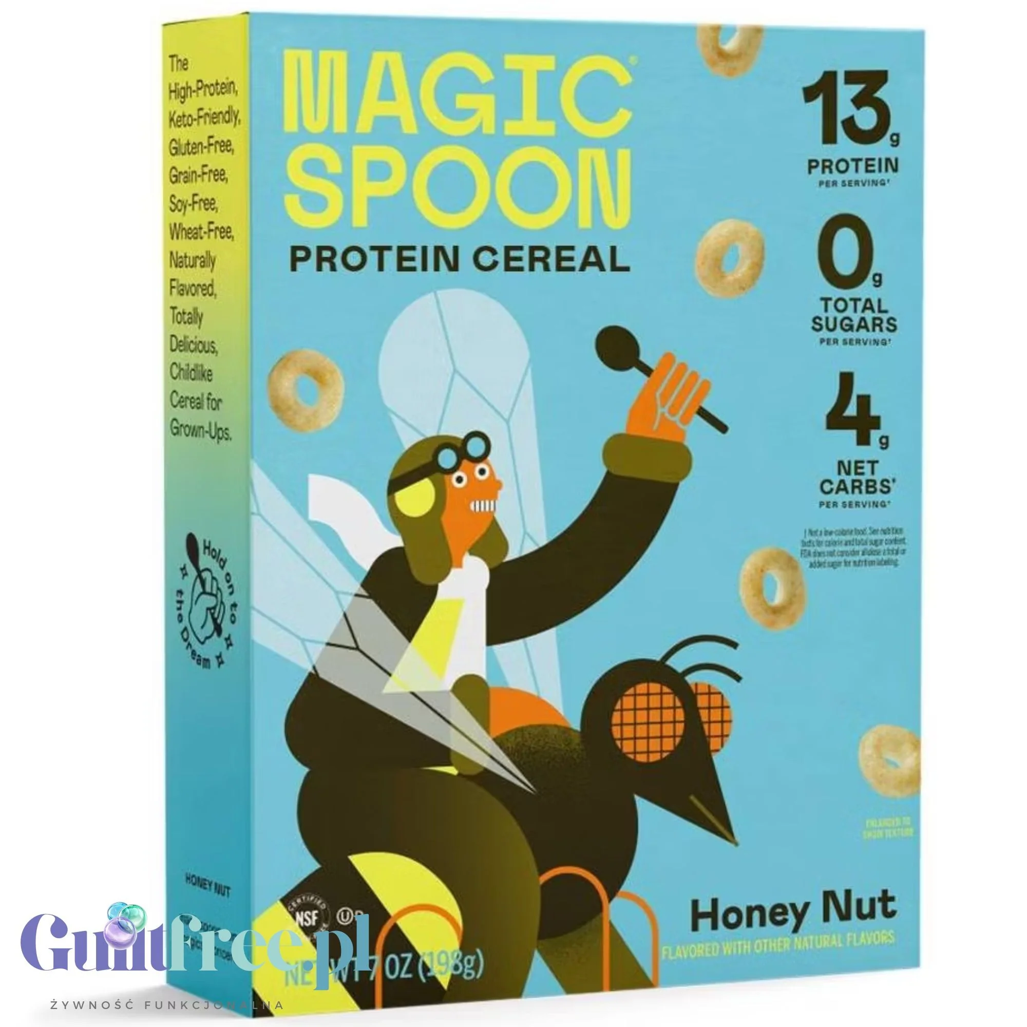 Magic Spoon Honey Nut - proteinowe keto płatki śniadaniowe bez glutenu, soi i cukru, smak Miód & Orzeszki
