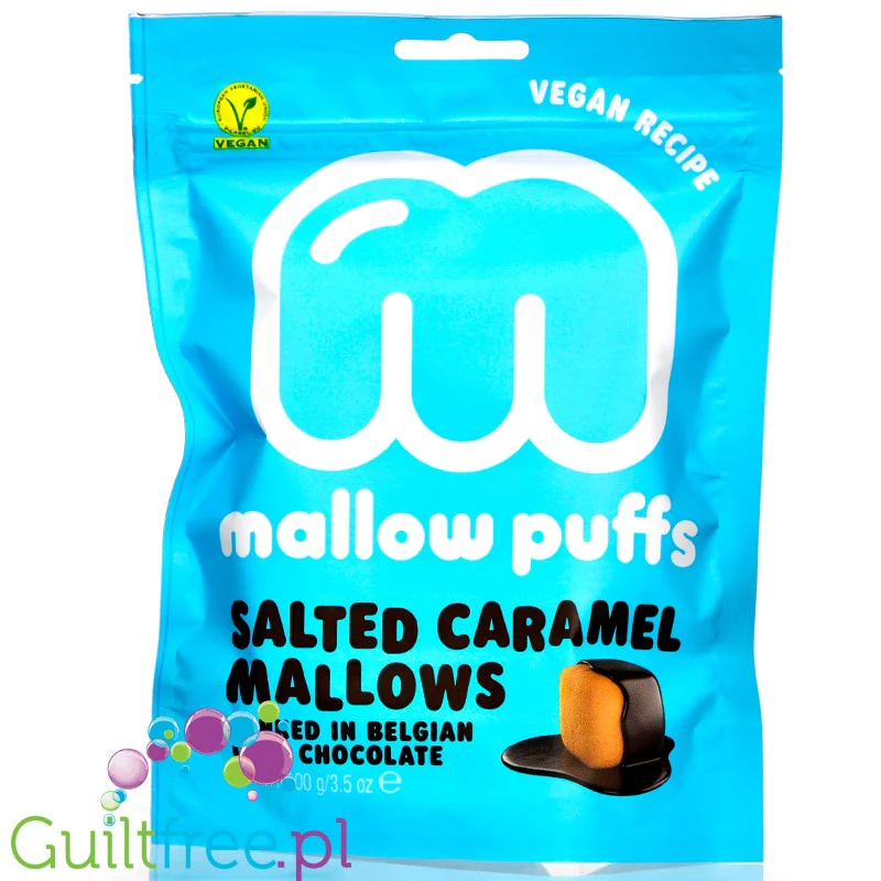 Mallow Puffs Vegan Marshmallows Salted Caramel - wegańskie pianki w czekoladzie, smak Solony Karmel