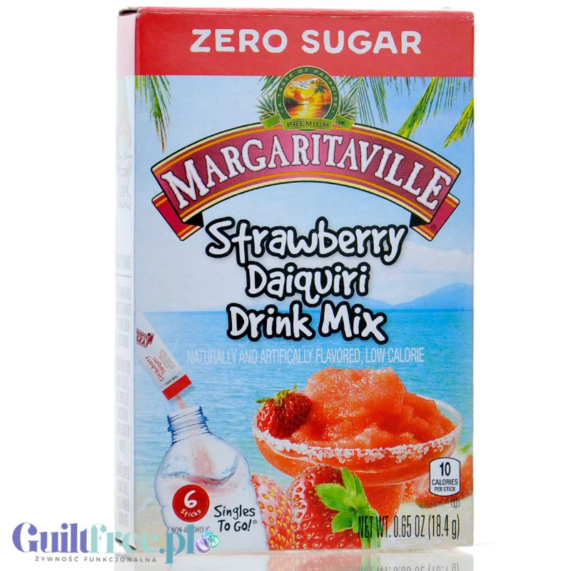Margaritaville Singles to Go Strawberry Daiquiri - saszetki bez cukru, napój instant o smaku koktajlu truskawkowego