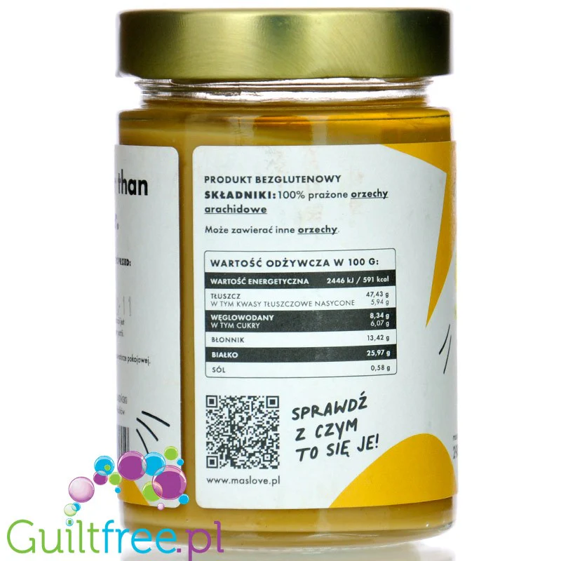 Maslove Arachidowe Smooth 290g gładko mielone masło orzechowe 100% orzechy, szklany słoik - Image 2
