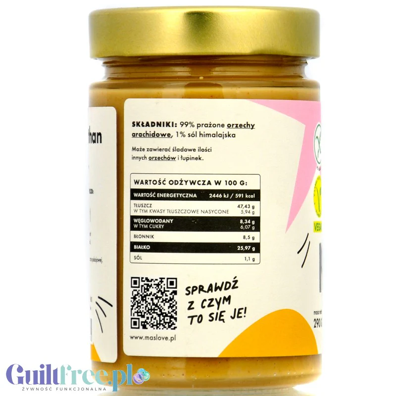 Maslove Arachidowe z Solą Himalajską 290g mielone masło orzechowe 100% orzechy, szklany słoik - Image 3