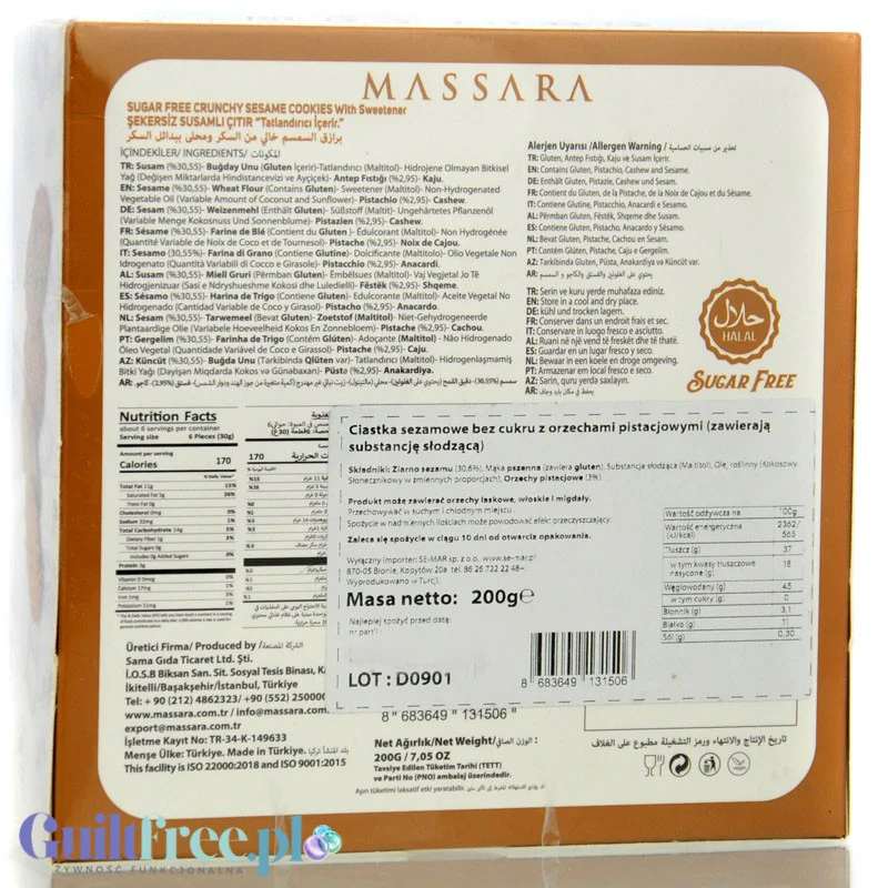 Massara Crunchy Sesame Cookies - tureckie ciastka sezamowe bez cukru z pistacjami i cashew - Image 2