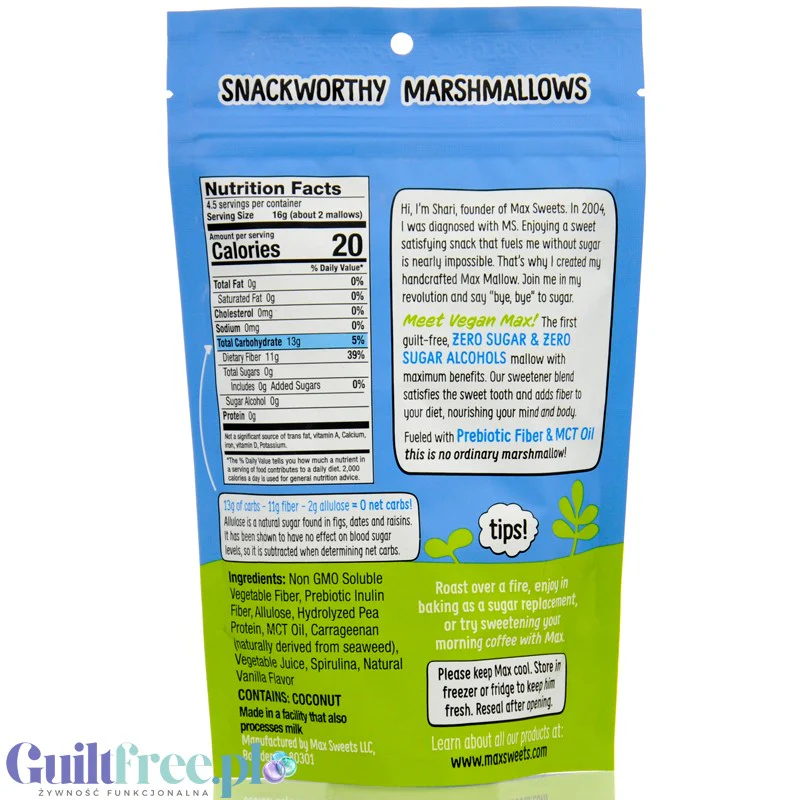 Max Mallow Vegan Classic Vanilla - wegańskie keto pianki marshmallow bez cukru i polioli z MCT - Image 2