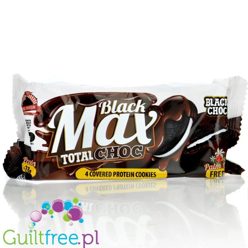 MAX Protein Black Max Cookies Total Choc - proteinowe ciastka z mlecznym kremem w polewie czekoladowej, bez cukru