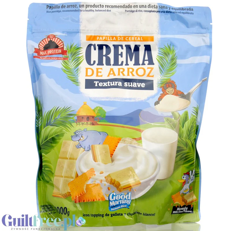 Max Protein Crema de Arroz, Mowgly White Choco 1kg - kleik ryżowy bez cukru, regeneracyjny posiłek treningowy