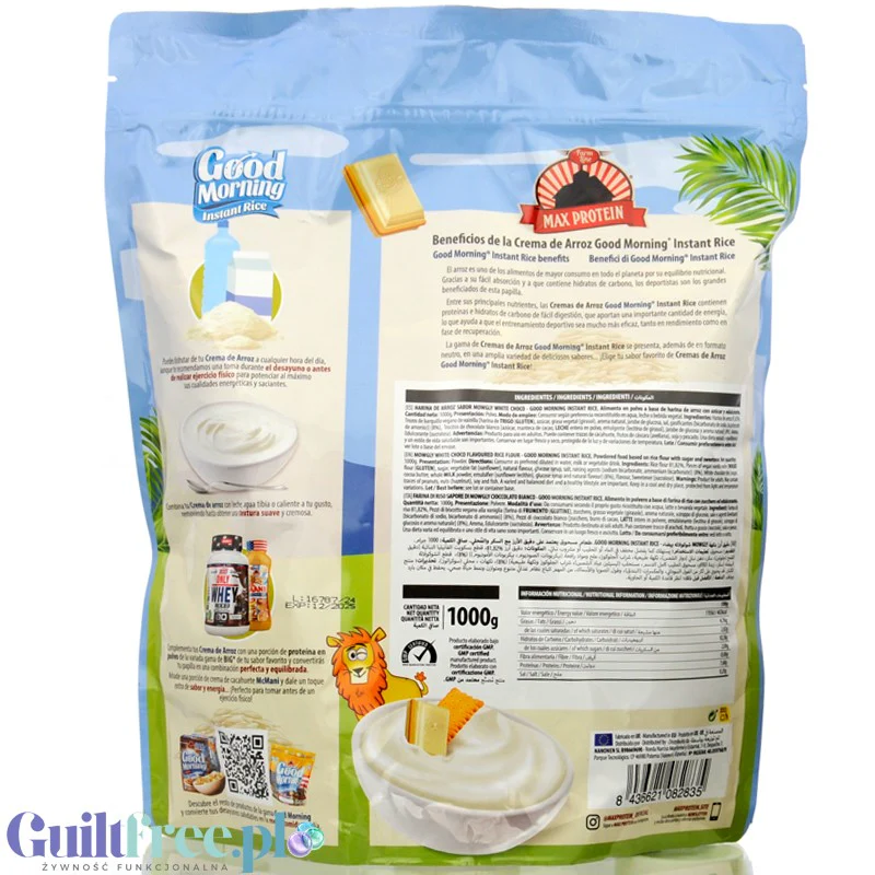 Max Protein Crema de Arroz, Mowgly White Choco 1kg - kleik ryżowy bez cukru, regeneracyjny posiłek treningowy - Image 2