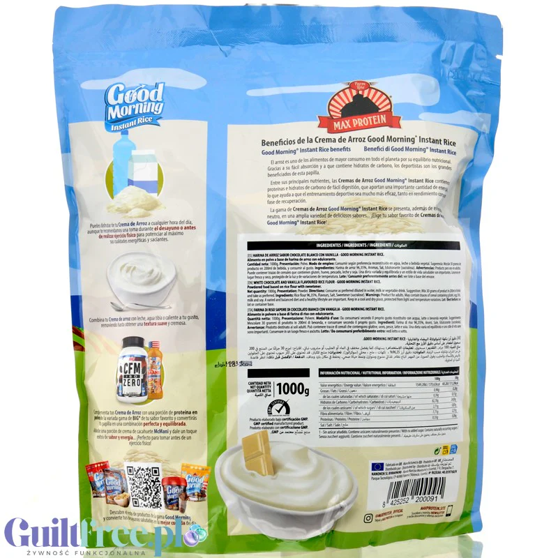 Max Protein Crema de Arroz, White Choco & Vanilla 1kg - kleik ryżowy bez cukru, regeneracyjny posiłek treningowy - Image 2