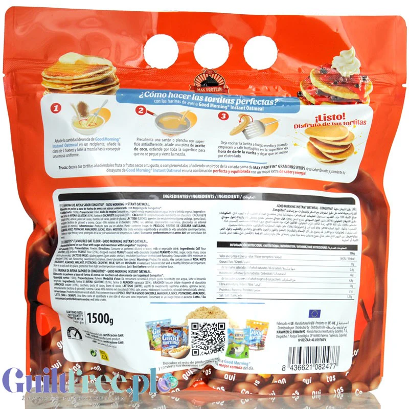 Max Protein Good Morning Oatmeal Conguitos 1,5kg - owsianka instant, smak orzeszków w czekoladzie - Image 2