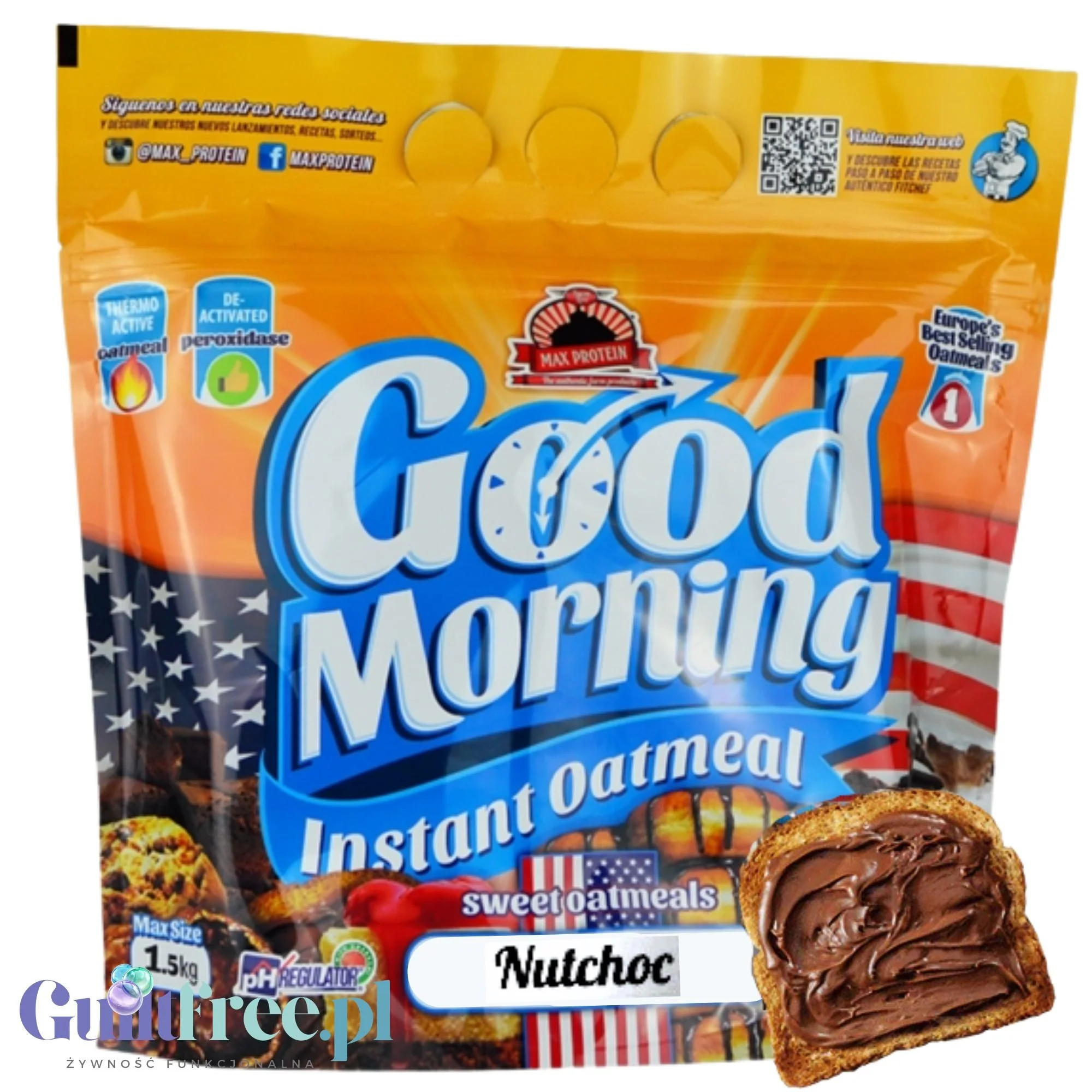 Max Protein Good Morning Oatmeal Nutchoc 1,5kg - owsianka instant, smak czekoladowo-orzechowy