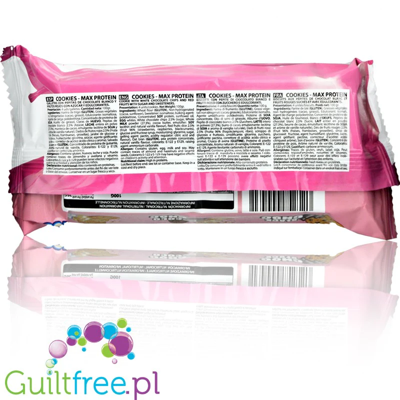 MAX Protein Cookies Pink & White - proteinowe ciastka bez oleju palmowego z białą czekoladą i malinami, z MCT - Image 3