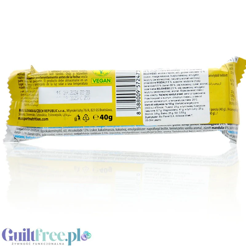 MaxSport Nut Protein Bar Chocolate & Banana - wegański proteinowy baton orzechowy z bananem i czekoladą, 25% białka - Image 2