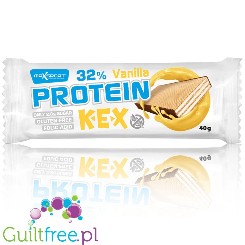 MaxSport Protein Kex Vanilla - bezglutenowy wafelek proteinowy 33% białka, Krem Waniliowy & Polewa Kakaowa