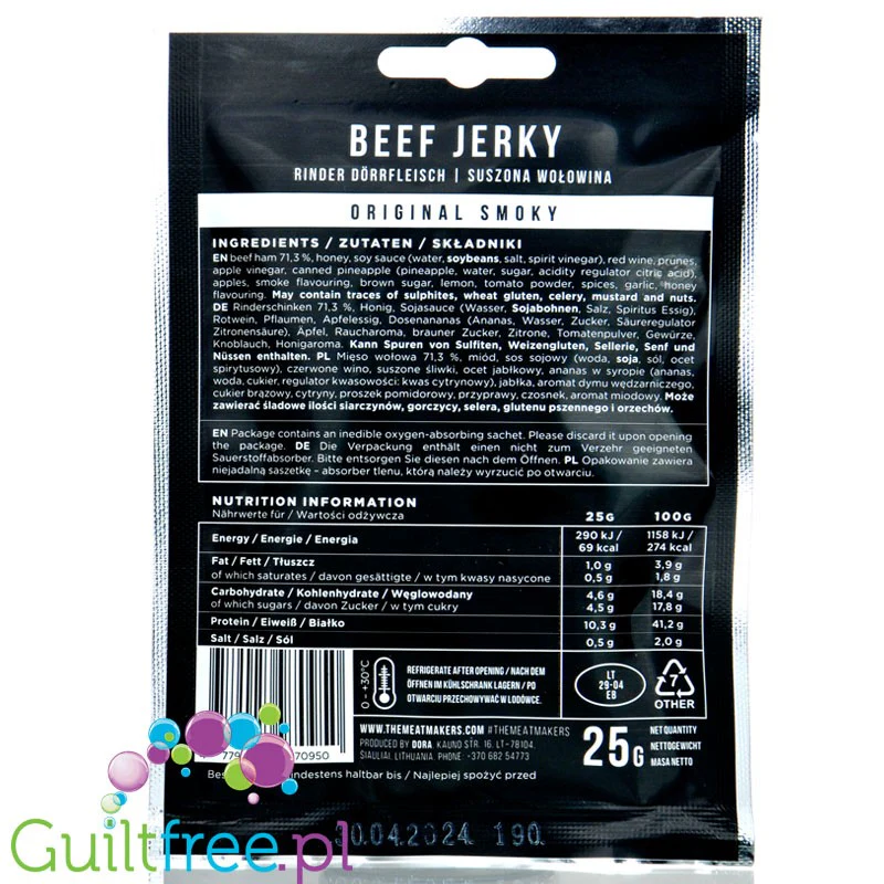 Meat Makers Beef Jerky Original Smoky - wędzona suszona wołowina jerky 10g białka & 69kcal - Image 2