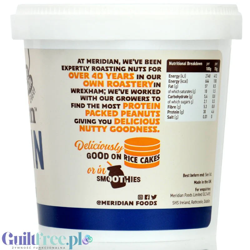 Meridian Peanut Butter Protein Smooth 0,7kg - masło orzechowe 100% z wysokobiałkowych orzechów - Image 3