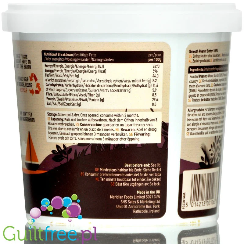 Meridian XL 1KG czyste Masło Orzechowe Smooth bez cukru i soli - Image 4