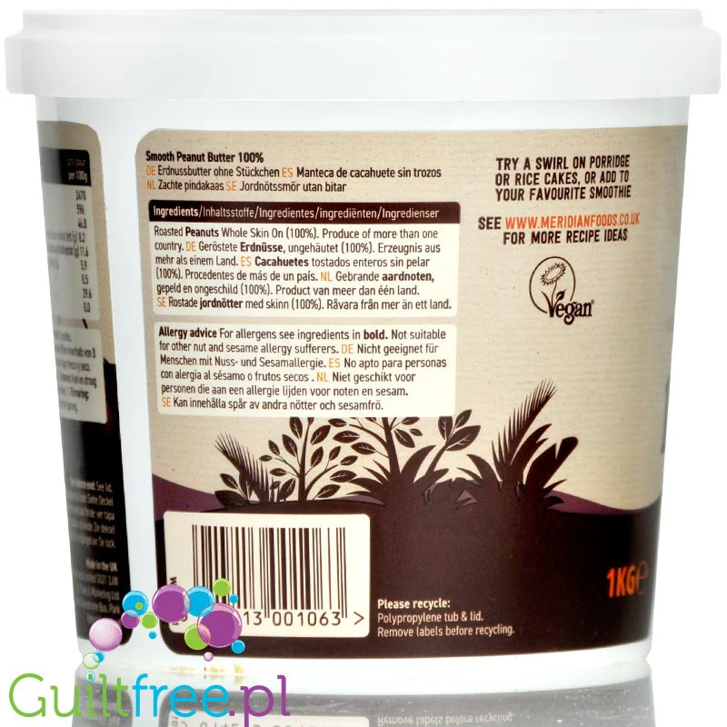 Meridian XL 1KG czyste Masło Orzechowe Smooth bez cukru i soli - Image 5