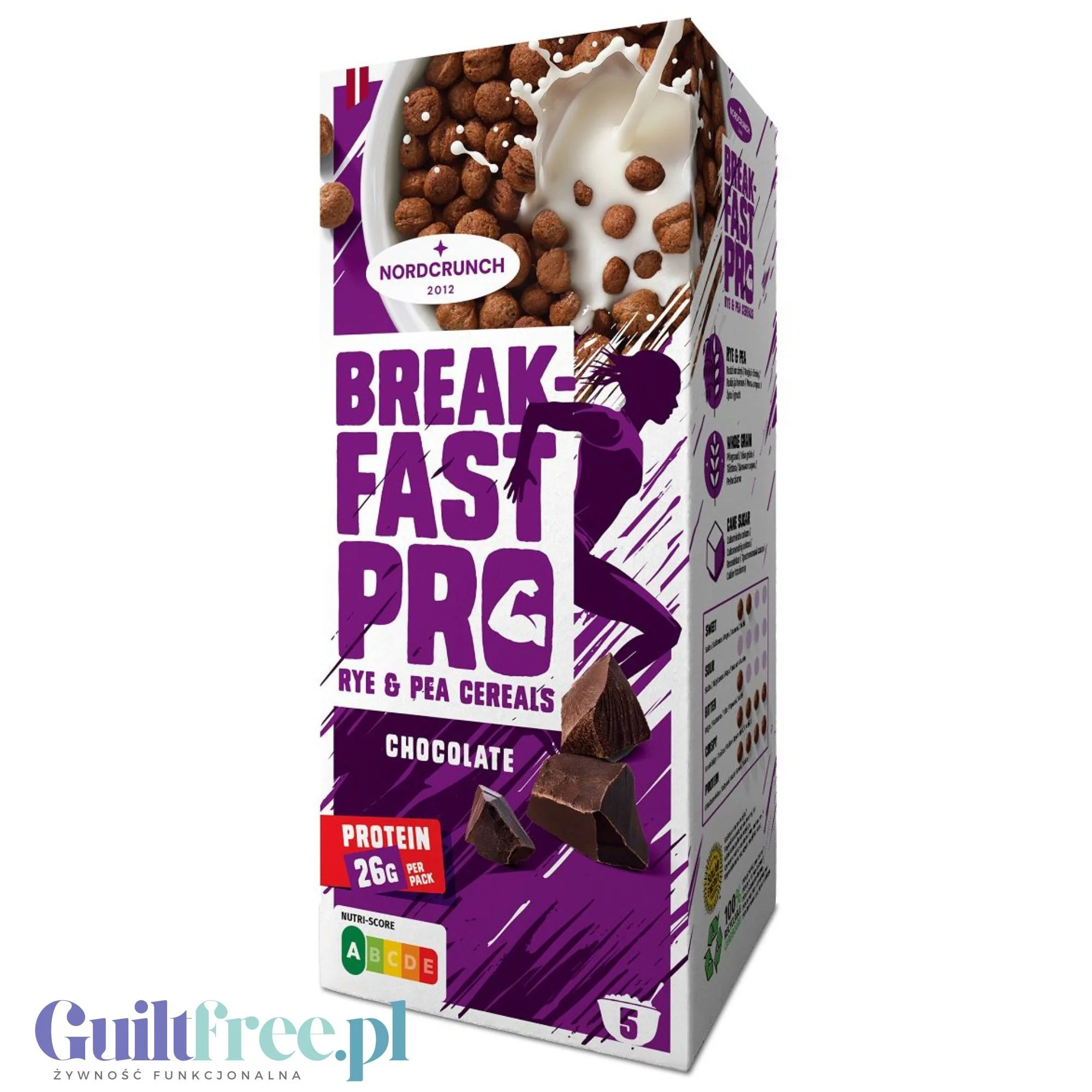 Milzu Breakfast Pro Chocolate - proteinowe kulki zbożowe żytnio-grochowe z czekoladą, 17g białka