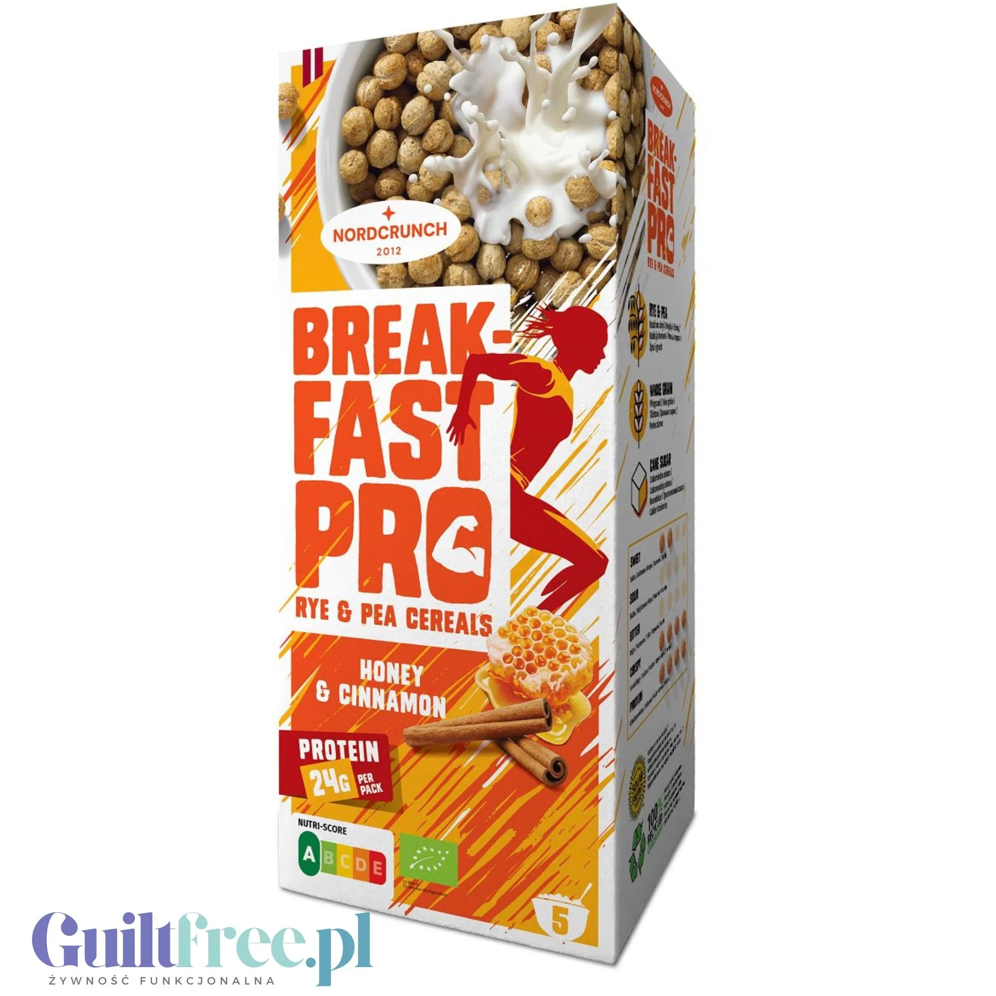 Milzu Breakfast Pro Honey & Cinnamon - proteinowe kulki zbożowe żytnio-grochowe z miodem i cynamonem, 16g białka