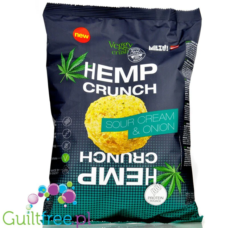 Milzu Veggy Crush Hemp Crunch Sour Cream & Onion - chrupki z białkiem konopnym, Śmietanka z Cebulką