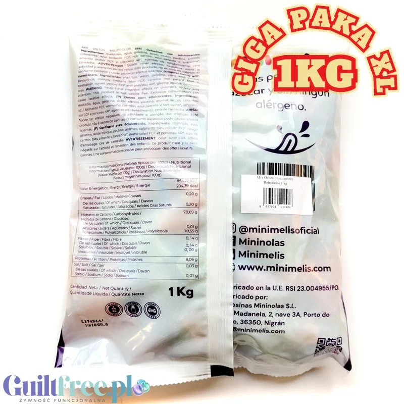 Minimelis Gummy Bears GIGA PAKA 1KG - kolorowe kwaśne misie żelki bez cukru w kwaśnej posypce 40% mniej kalorii - Image 2