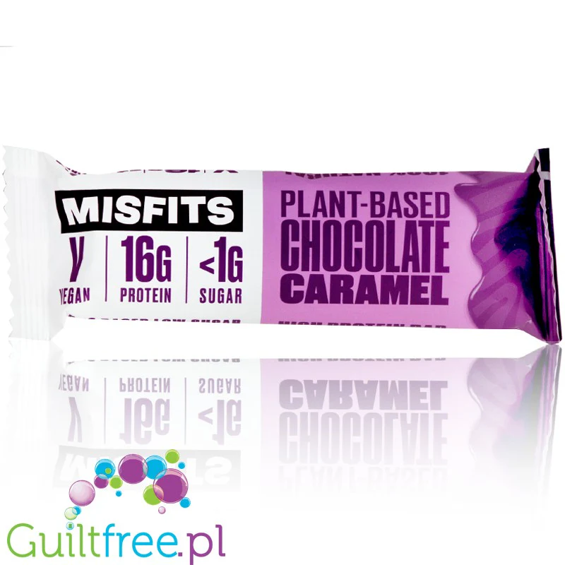 MisFits Plant Chocolate Caramel - wegański baton proteinowy ze stewią i ksylitolem - Image 2