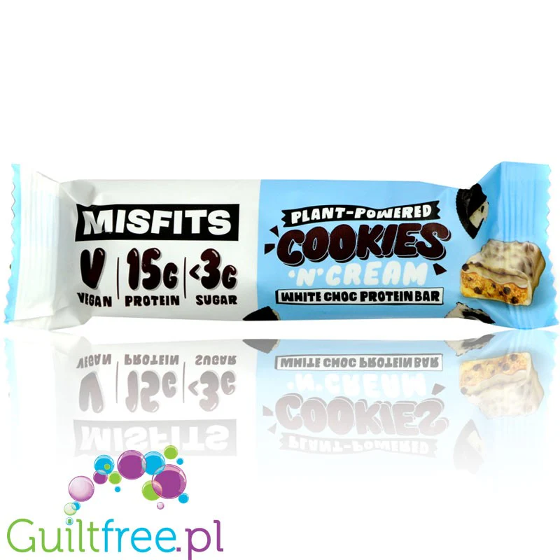 MisFits Plant White Choc Cookies'n'Cream - wegański baton proteinowy ze stewią - Image 2