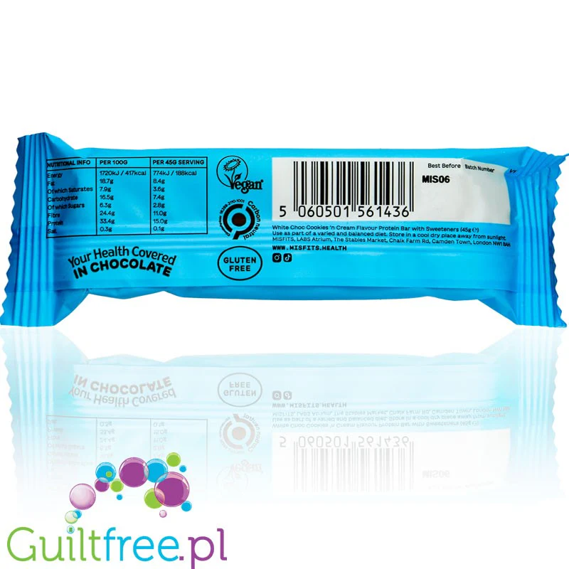 MisFits Plant White Choc Cookies'n'Cream - wegański baton proteinowy ze stewią - Image 5