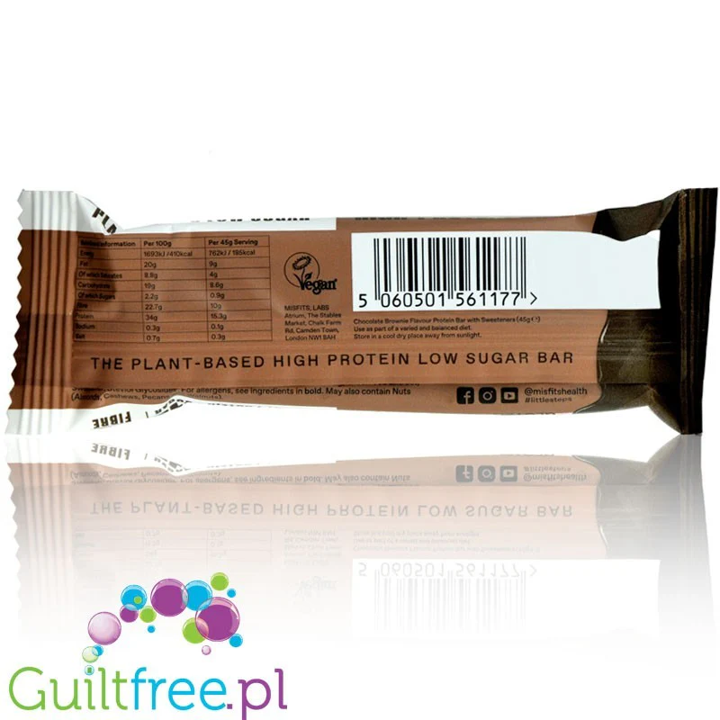 MisFits Plant Dark Chocolate Brownie - wegański baton proteinowy ze stewią i ksylitolem - Image 2