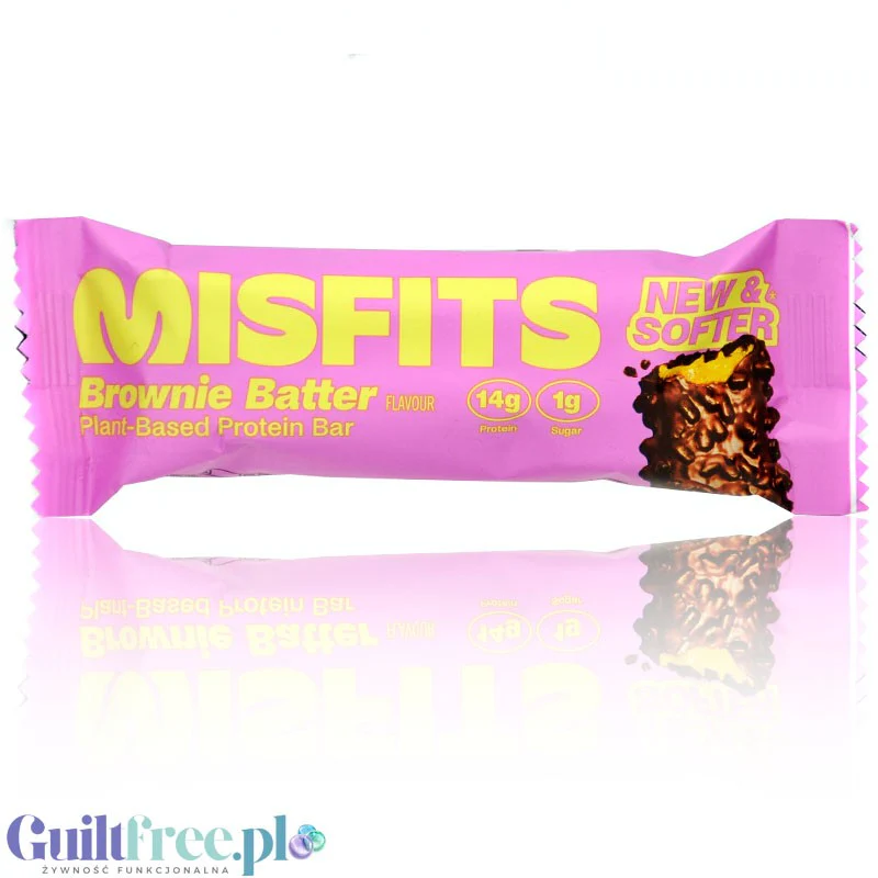 MisFits Protein Bar Brownie Batter - wegański baton proteinowy bez cukru z chrupkami i czekoladą