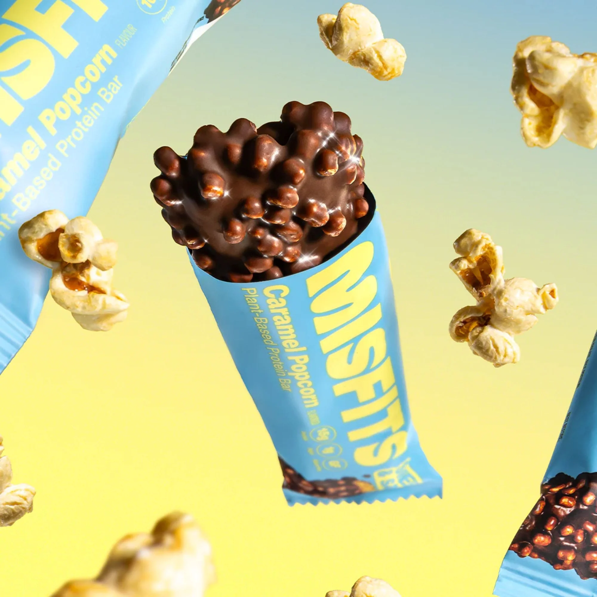 Misfits Protein Bar Caramel Popcorn - wegański baton białkowy, smak popcornu w solonym karmelu - Image 2
