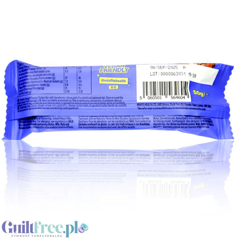 Misfits Protein Bar Cookie Dough - wegański baton proteinowy bez cukru z karmelem w czekoladzie - Image 3