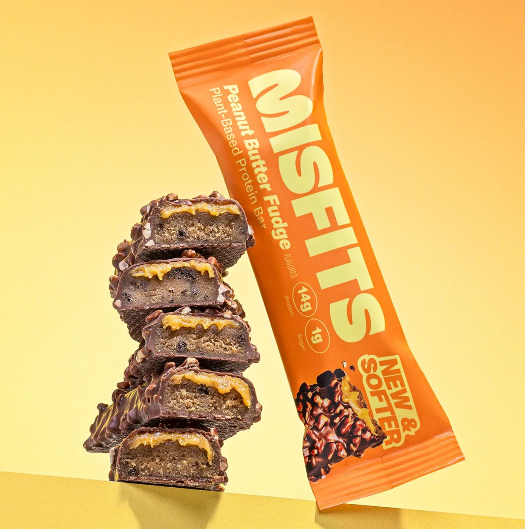 MisFits Protein Bar Peanut Butter Fudge - wegański baton proteinowy bez cukru, Karmel, Masło Orzechowe & 'Mleczna' Czekolada - Image 2