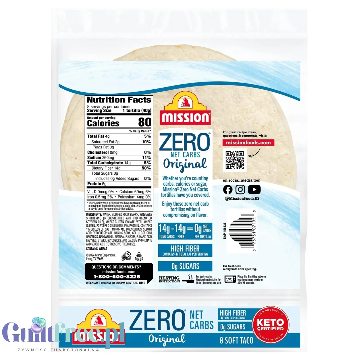 Mission Foods Zero Net Carb Soft Taco - duże tortille BEZ węglowodanów 80kcal w sztuce, 8szt - Image 2