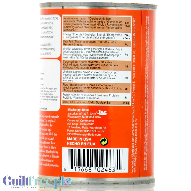 Mississippi Belle Pure Pumpkin 100%, 42kcal w 100g czyste puree z dyni bez cukru i soli - Image 2
