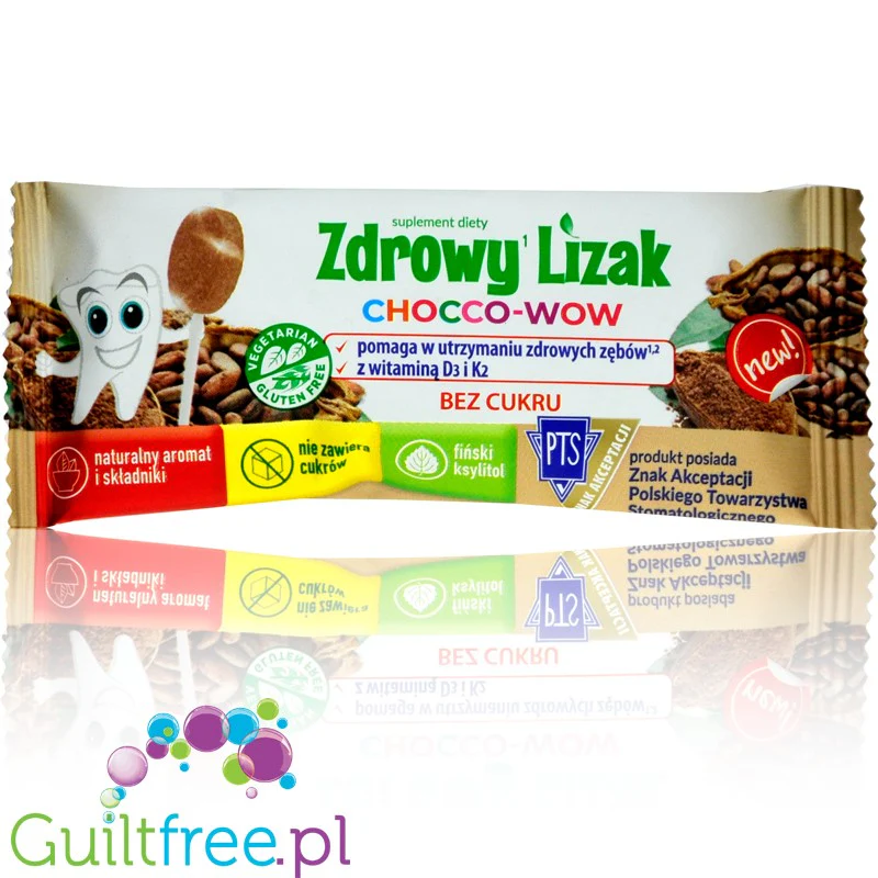 Mniam Kakao Chocco Wow lizak bez cukru z ksylitolem i witaminami D3 i K2
