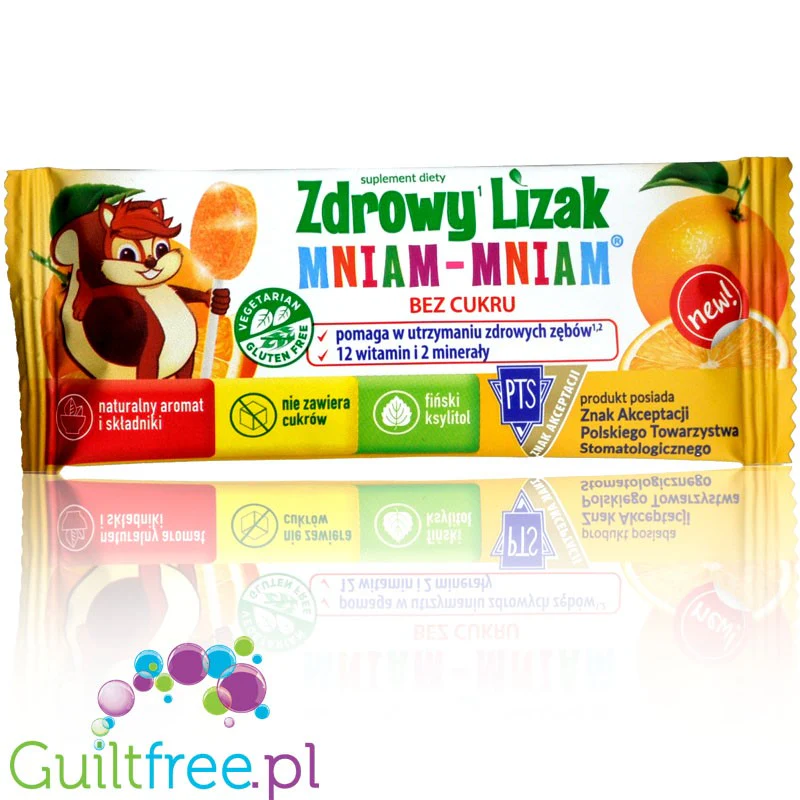 Mniam Lizak pomarańczowy bez cukru, z ksylitolem, stewią i witaminami