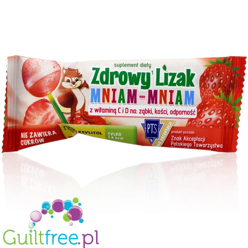Mniam Lizak tuskawkowy bez cukru, z ksylitolem i stewią