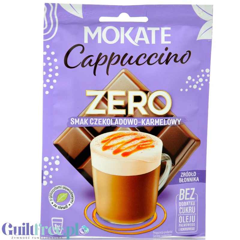 Mokate Cappuccino Zero, napój kawowy o smaku Czekoladowo-Karmelowym z błonnikiem, bez dodatku cukru