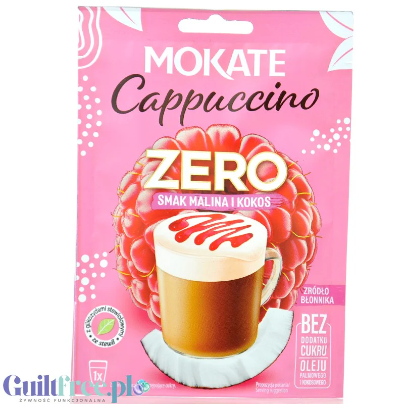 Mokate Cappuccino Zero, napój kawowy o smaku Malina & Kokos z błonnikiem i stewią, bez dodatku cukru