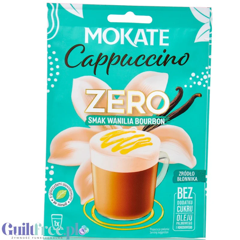 Mokate Cappuccino Zero, napój kawowy o smaku Wanilia Bourbon z błonnikiem, bez dodatku cukru